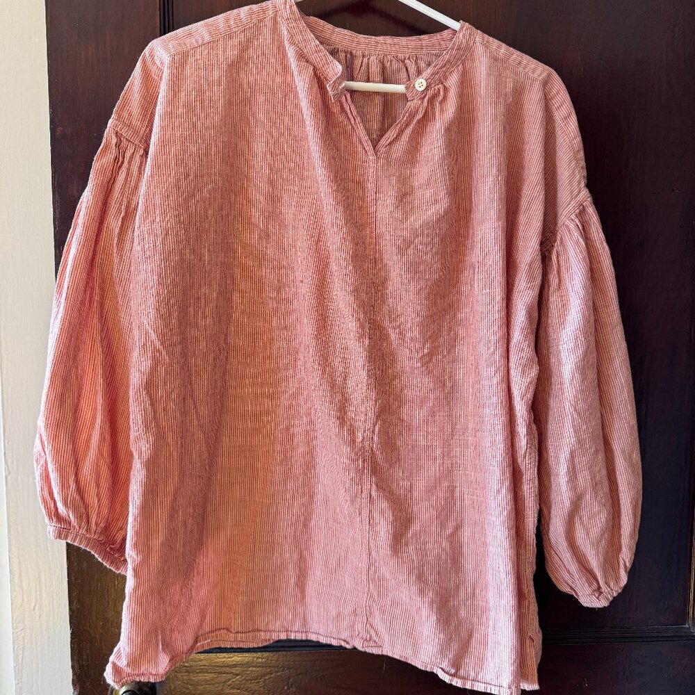 Pinstripe Blouse with Puff Sleeves